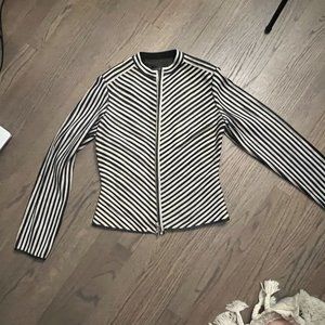 Bagatelle Full Zip Chevron Striped Genuine Leather Jacket Size 2 White Black